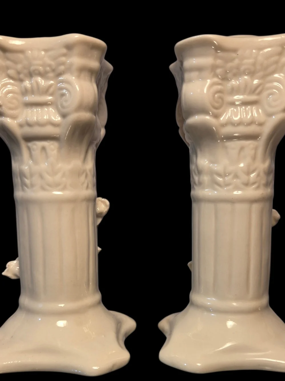 Cream Ceramic Rose Taper Candle Holders - Pair ♡